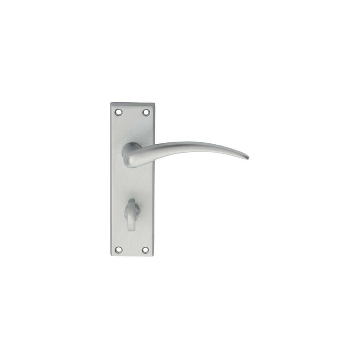 PAIR Slim Arched Door Handle on Bathroom Backplate 150 x 43mm Satin Chrome Loops