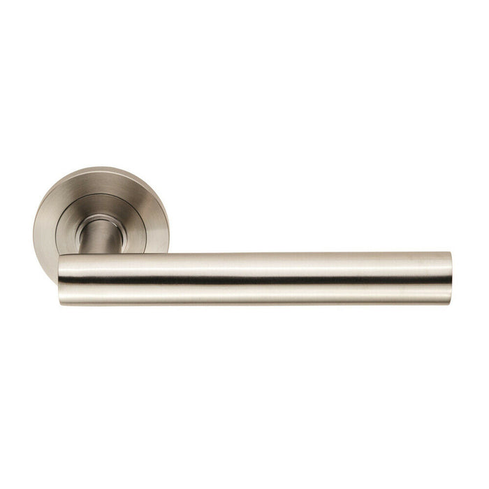 Straight Round Bar Handle on Round Rose Concealed Fix Satin Stainless Steel Loops