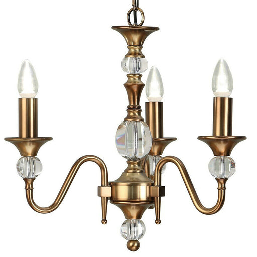 Diana Ceiling Pendant Chandelier Antique Brass & K9 Crystal Curved 3 Lamp Light Loops