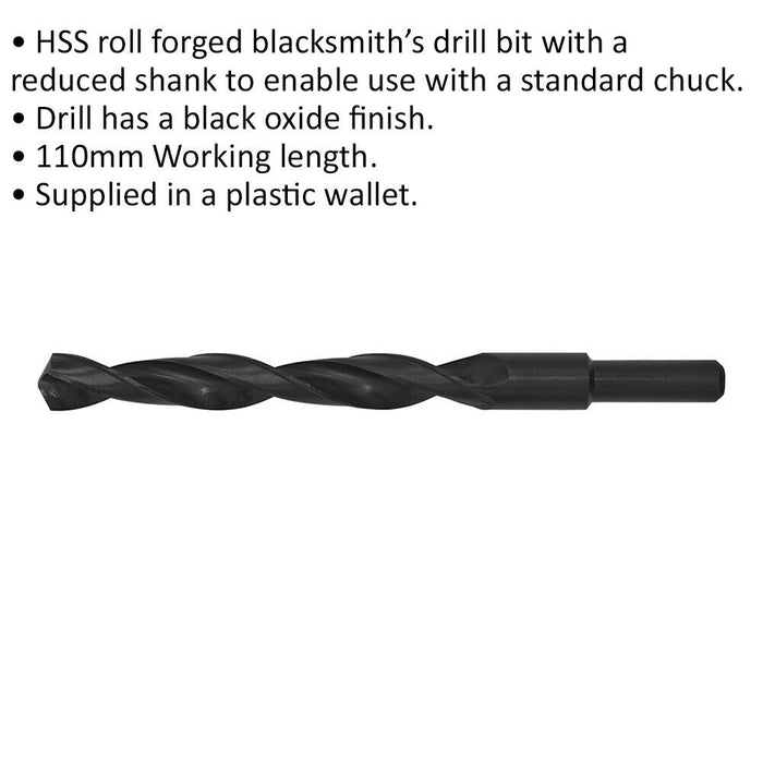 13.5 x 160mm HSS Roll Forged Blacksmith Drill Bit - Reduced Shank - 110mm Flute Loops