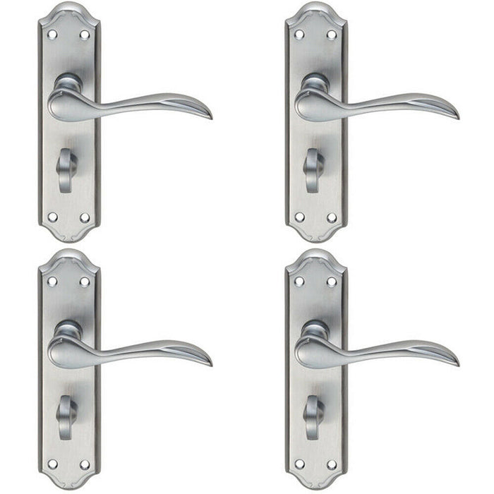 4x PAIR Curved Door Handle Lever on Bathroom Backplate 180 x 45mm Satin Chrome Loops