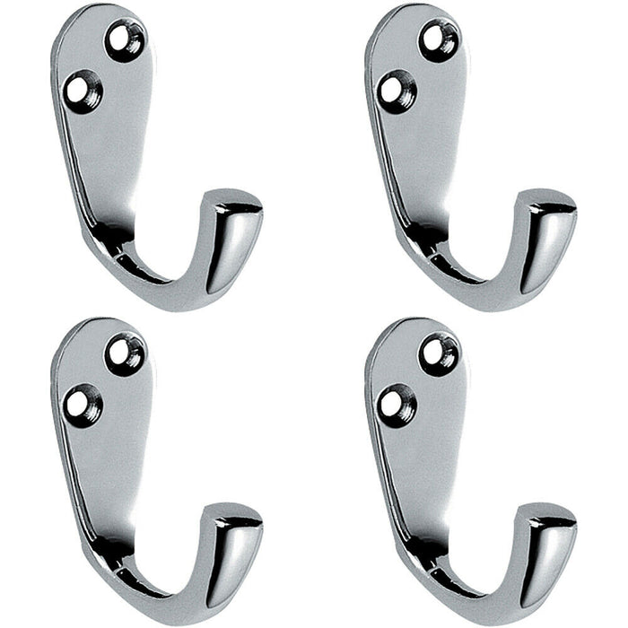 4x Victorian One Piece Single Bathroom Robe Hook 40mm Projection Polished Chrome Loops