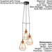 Hanging Ceiling Pendant Light Copper Wire Cage 3x E27 Geometric Multi Lamp Loops
