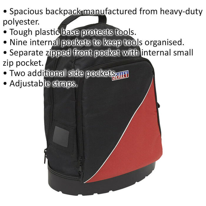 390 x 200 x 480mm Tool Backpack - RED Strong Multi Pocket Portable Tool Storage Loops
