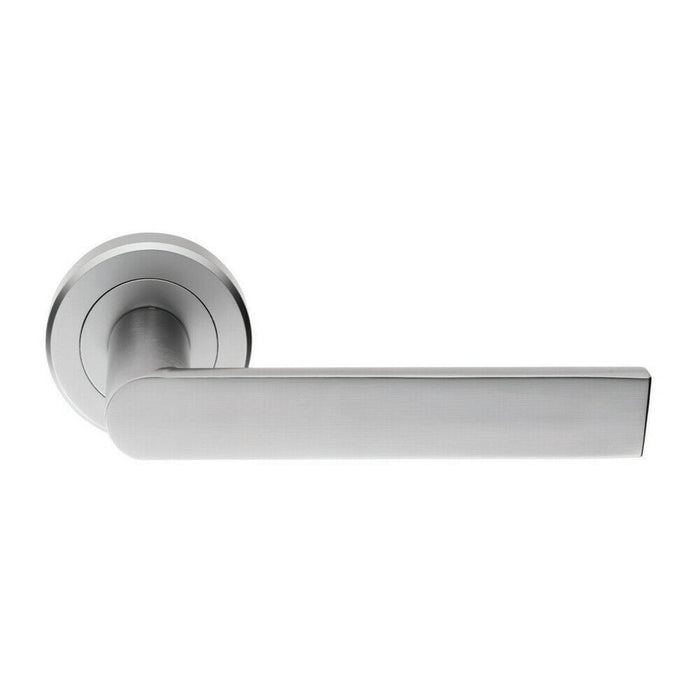 Door Handle & Latch Pack Satin Chrome Square Curve Lever Screwless Round Rose Loops