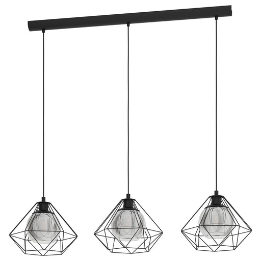 Hanging Ceiling Pendant Light Geometric Black & Glass 3x E27 Kitchen Island Loops