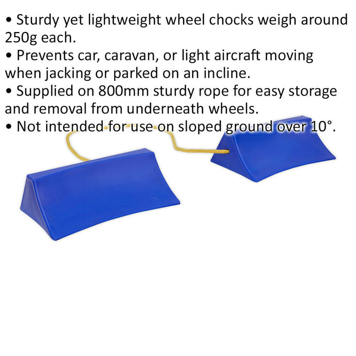 PAIR Plastic Wheel Chocks on Rope - 250g Each - Prevents Vehicle Movement Loops