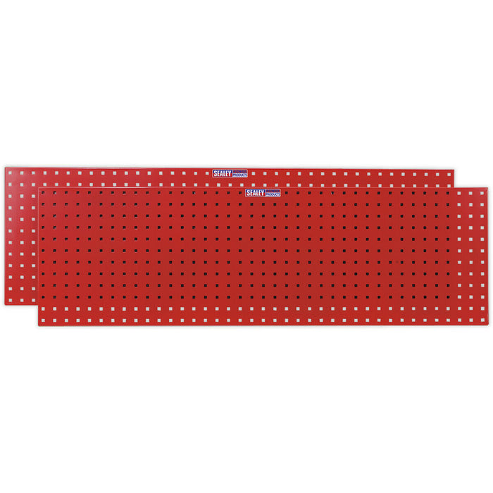 2 PACK - 1500 x 500mm Red Wall Mounted Tool Storage Hook Panel - Warehouse Tray Loops