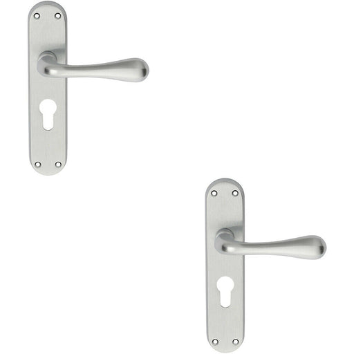 2x PAIR Smooth Round Bar Handle on Euro Lock Backplate 185 x 40mm Satin Chrome Loops