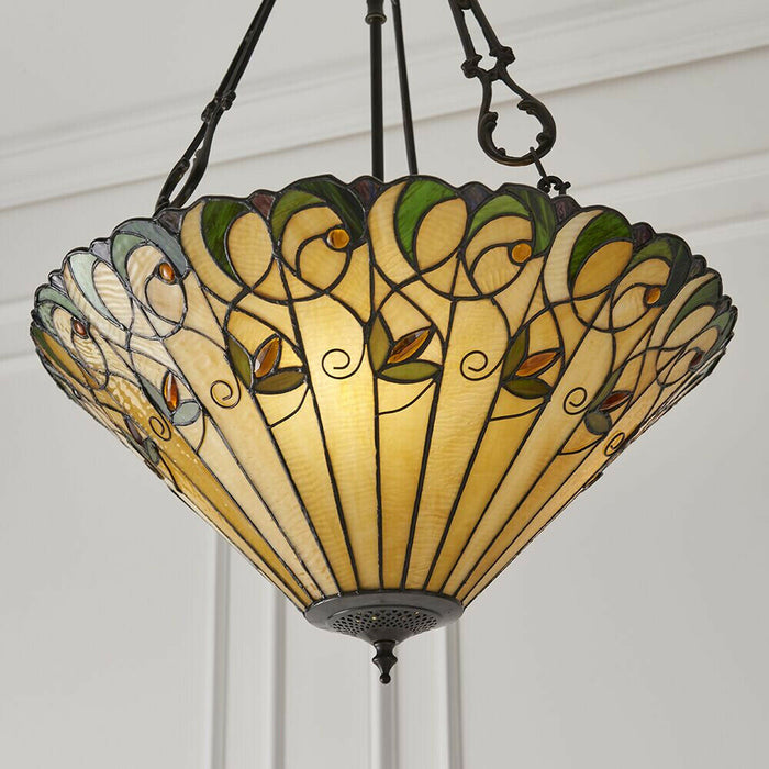 Tiffany Glass Hanging Ceiling Pendant Light Bronze Round Amber Lamp Shade i00129 Loops
