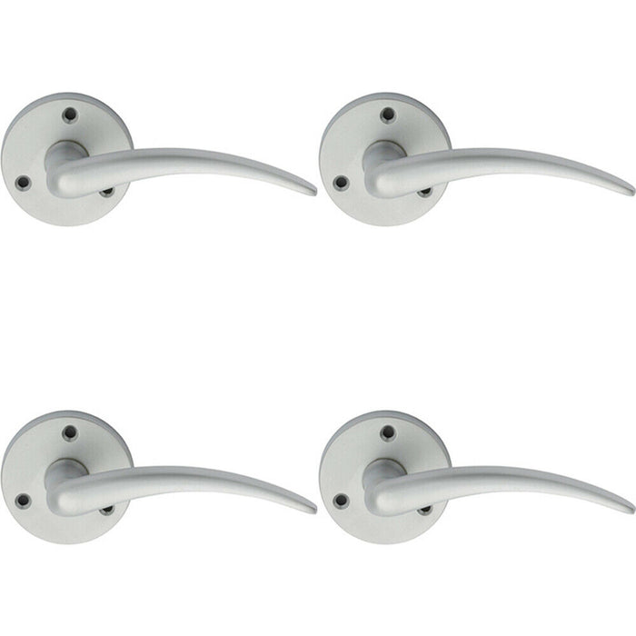 4x PAIR Slim Arched Tapered Lever on 58mm Round Rose Satin Chrome Door Handle Loops