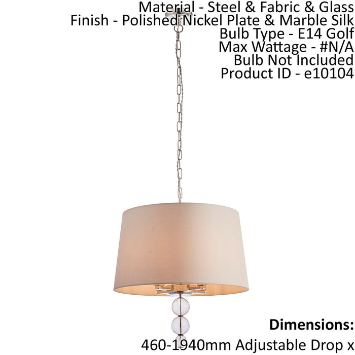 Ceiling Pendant Light Polished Nickel Plate & Marble Silk 4 x 40W E14 Loops