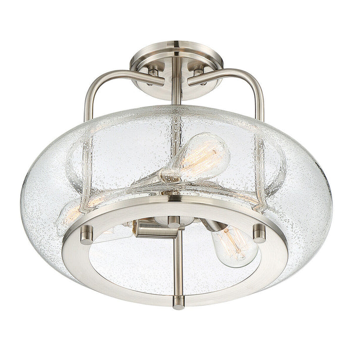 Semi Flush 3 Light Clear Seeded Glass Shade Brushed Nickel LED E27 60W Loops