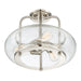 Semi Flush 3 Light Clear Seeded Glass Shade Brushed Nickel LED E27 60W Loops