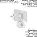 IP44 Outdoor Flood Light & PIR Sensor White Aluminium 10W Built in LED Loops