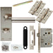 Door Handle & Bathroom Lock Pack Satin Nickel Round Bar Low Profile Backplate Loops