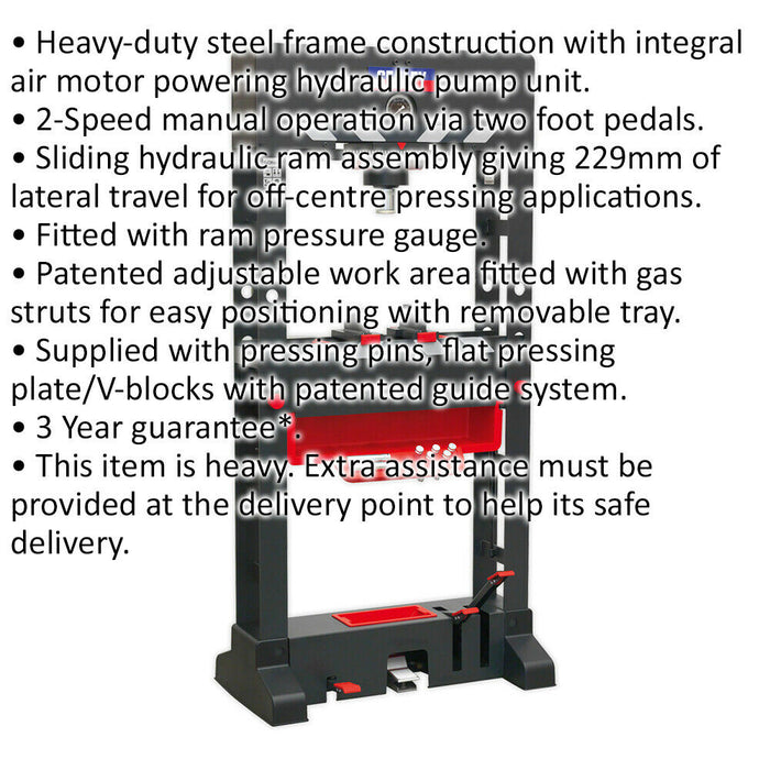 Heavy Duty 50 Tonne Air Hydraulic Press - 2 Speed Manual Operation - Foot Pedals Loops