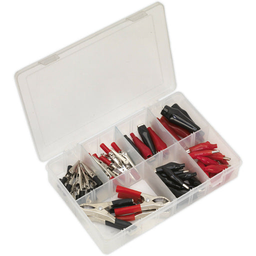 60 Piece Crocodile Clip Assortment - Black and Red - 7 Different Sizes Loops