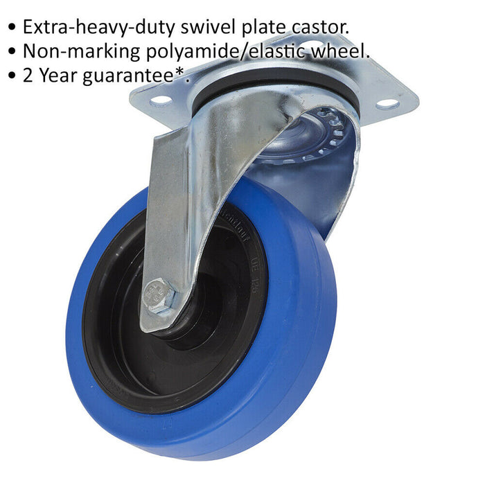 125mm Swivel Plate Castor Wheel - 40mm Tread - Non-Marking Polymer & Elastic Loops