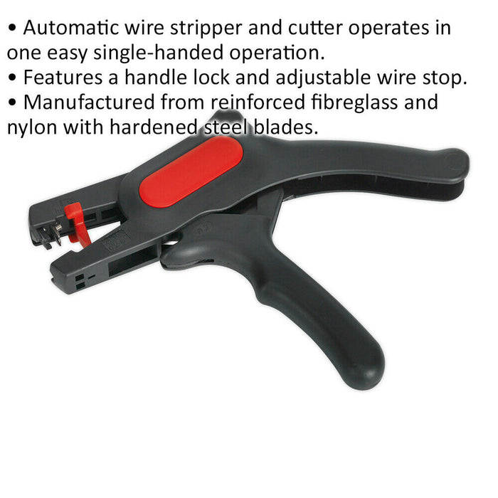 Automatic Pistol Grip Wire Stripping Tool - Handle Lock - Adjustable Wire Stop Loops