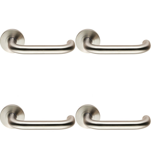 4x PAIR Round Bar Safety Handle on Round Rose Concealed Fix Satin Steel Loops