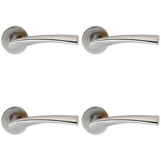 4x PAIR Twisted Angular Design Handle on Round Rose Concealed Fix Satin Steel Loops