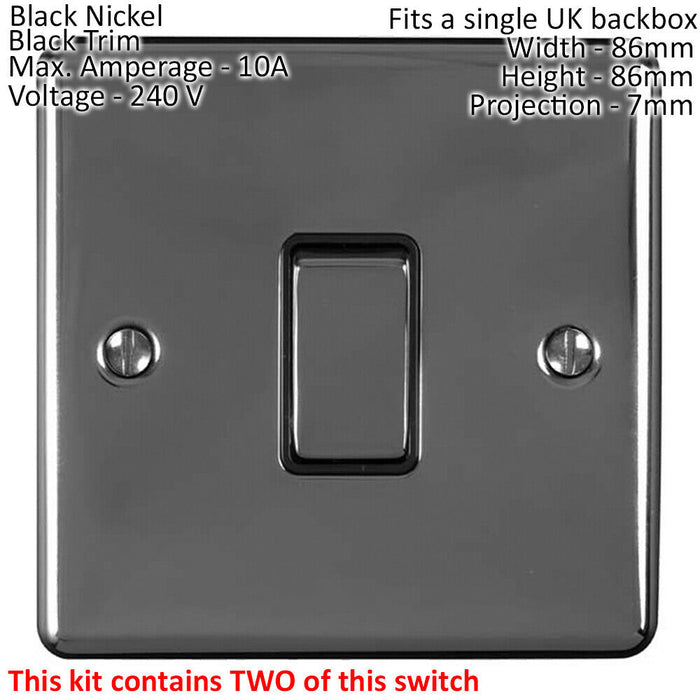 Light Switch Pack - 2x Single & 1x Double Gang - BLACK NICKEL / Black 2 Way 10A Loops