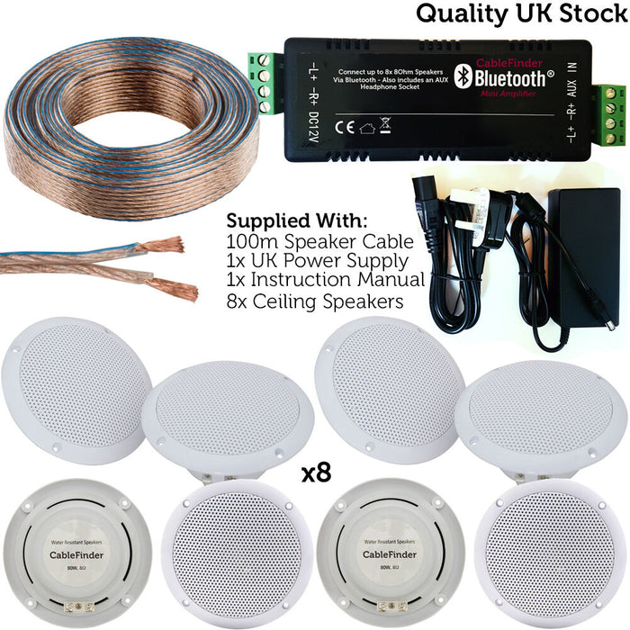 Wireless Bluetooth Amplifier & 8x 80W Ceiling Speaker Kit Home Hi Fi Amp System