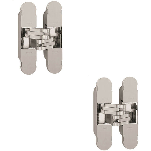 2x 100 x 22mm Adjustable Medium Duty Concealed Hinge Bright Nickel Internal Door Loops