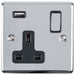 Bedside Plug Socket Pack-2x Single / USB & 1x Twin Gang-CHROME / Black 13A Loops