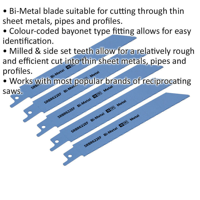 5 PACK 150mm Bi-Metal Reciprocating Saw Blade - 18 TPI - Milled Side Set Teeth Loops