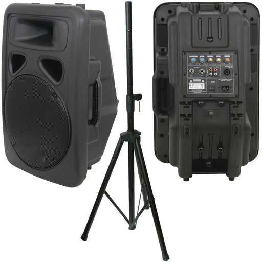 400W 15" Active Karaoke Speaker & Heavy Duty DJ PA Stand Moulded Amp System