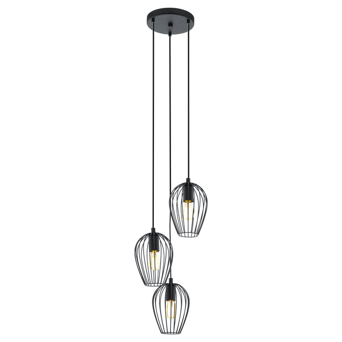 Hanging Ceiling Pendant Light Black Wire Cage 3x 60W E27 Hallway Feature Lamp Loops