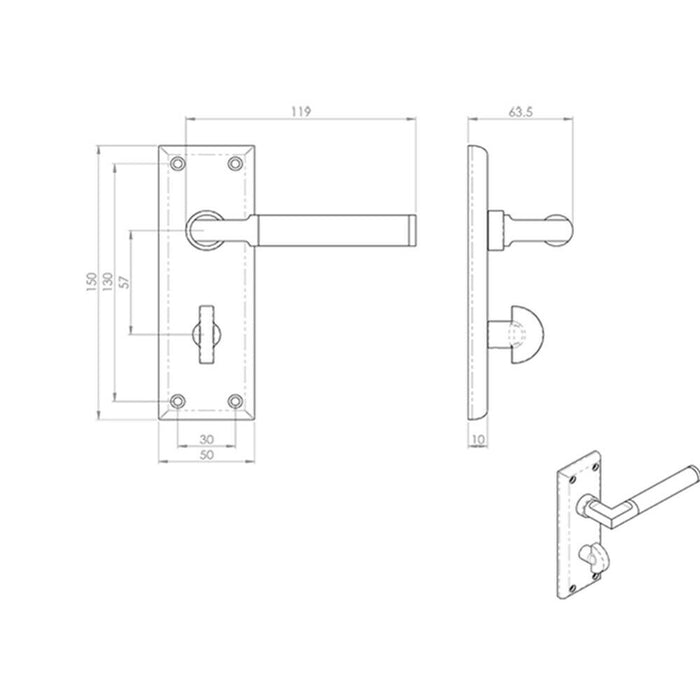2x Round Bar Section Lever on Bathroom Backplate 150 x 50mm Dual Nickel Loops