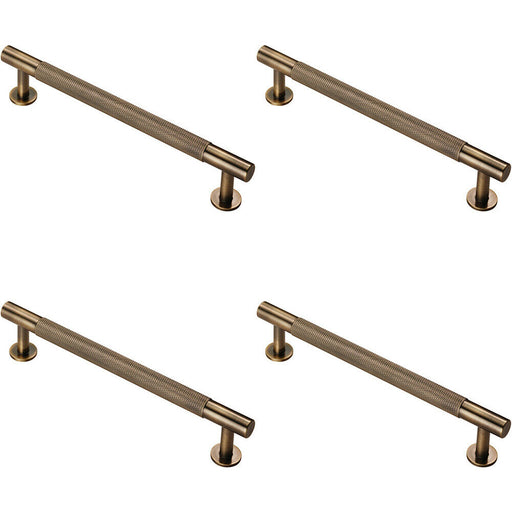 4x Knurled Bar Door Pull Handle 190 x 13mm 160mm Fixing Centres Antique Brass Loops