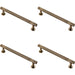 4x Knurled Bar Door Pull Handle 190 x 13mm 160mm Fixing Centres Antique Brass Loops