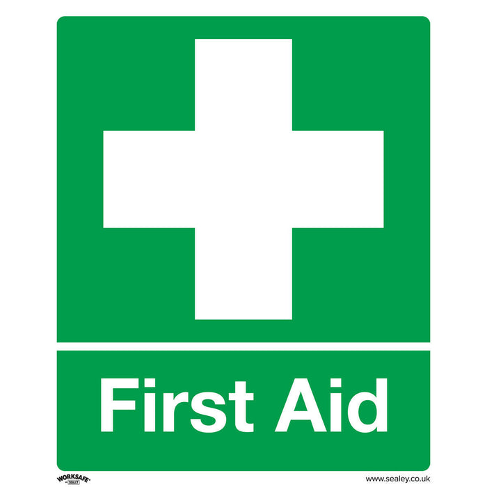 1x FIRST AID Health & Safety Sign - Self Adhesive 250 x 300mm Warning Sticker Loops