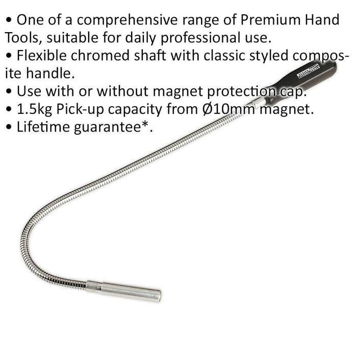 560mm Flexible Magnetic Pick Up Tool - 1.5kg Weight Limit - Chromed Plated Shaft Loops