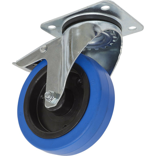 125mm Swivel Plate Castor Wheel - 40mm Tread Polymer & Elastic Total Lock Brakes Loops