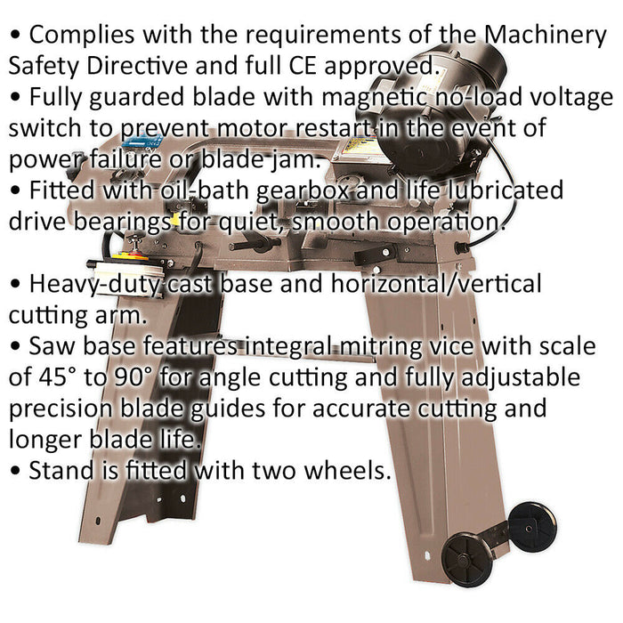 150mm 3-Speed Metal Cutting Bandsaw - Vice & Stand - Fully Guarded Blade Loops