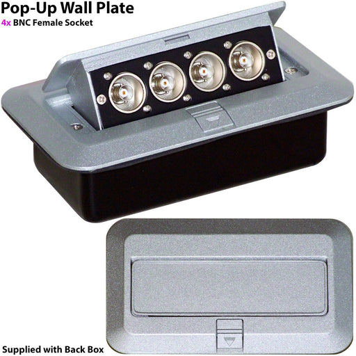 PRO Pop Up Wall Floor Plate & Back Box 4x (Quad) BNC Sockets CCTV Camera & DVR Loops