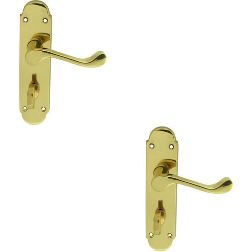 2x PAIR Victorian Upturned Lever on Bathroom Backplate 170 x 42mm Polished Brass Loops