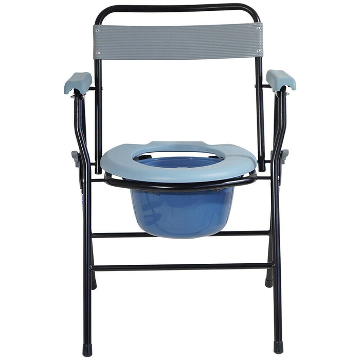 Lightweight Folding Commode Chair - 7 Litre Pail with Lid - 130kg Weight Limit Loops