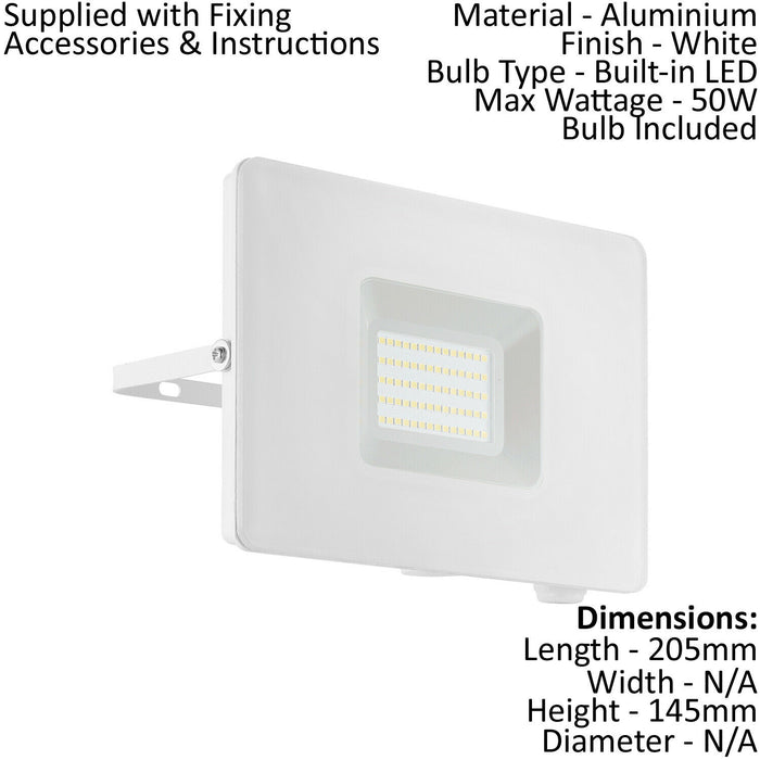IP65 Outdoor Wall Flood Light White Adjustable 50W Built in LED Porch Lamp Loops