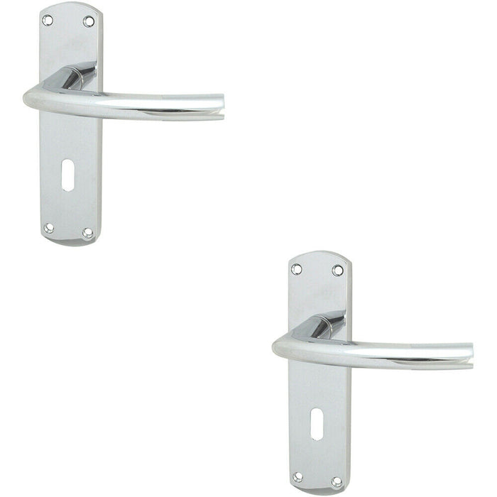 2x Curved Bar Lever on Lock Backplate Oval Profile 170 x 42mm Polished Chrome Loops