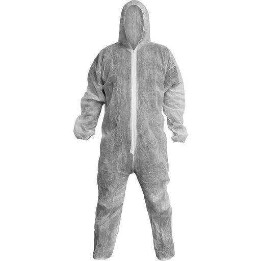 LARGE White Disposable Coverall - Elasticated Hood Cuffs & Ankles - Overalls Loops