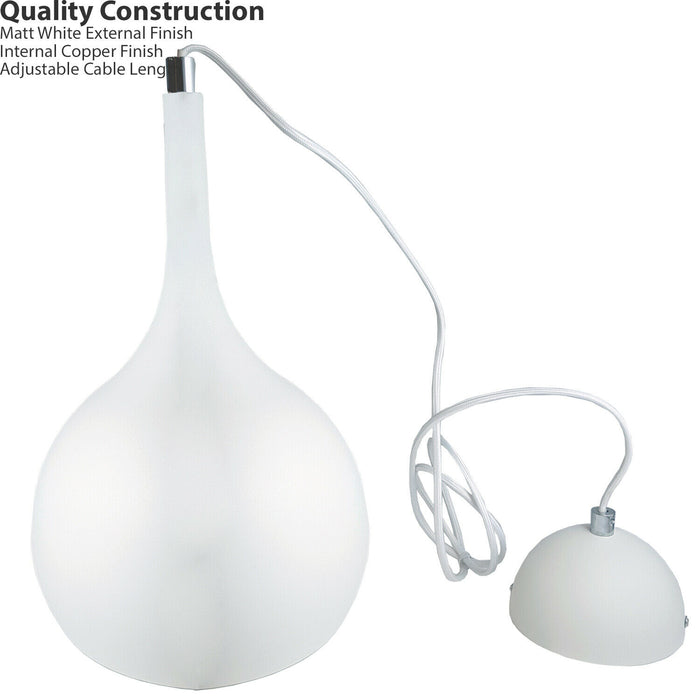 Hanging Ceiling Pendant Light 2x Matt White & Copper Kitchen Lamp Built in LED Loops