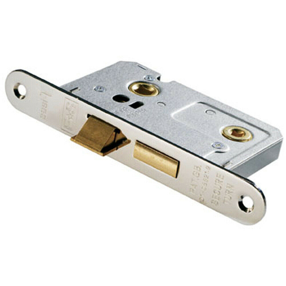 Locking Bathroom Door Sashlock Latch Radius Forend 64mm Nickel Plated Loops