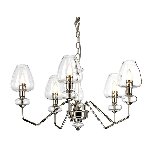 5 Bulb Chandelier Highly Polished Nickel Finish Clear Glass Shades LED E14 40W Loops