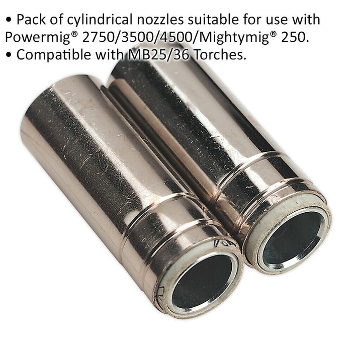 2 PACK Cylindrical Nozzle - Suitable for MB25 & MB36 Torches - MIG Welding Loops